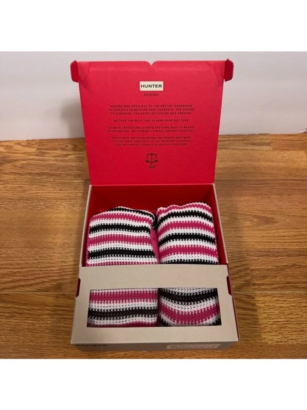 Hunter Original Tall Deckchair Stripe Boot Socks M Womens 5-7 Pink Black White